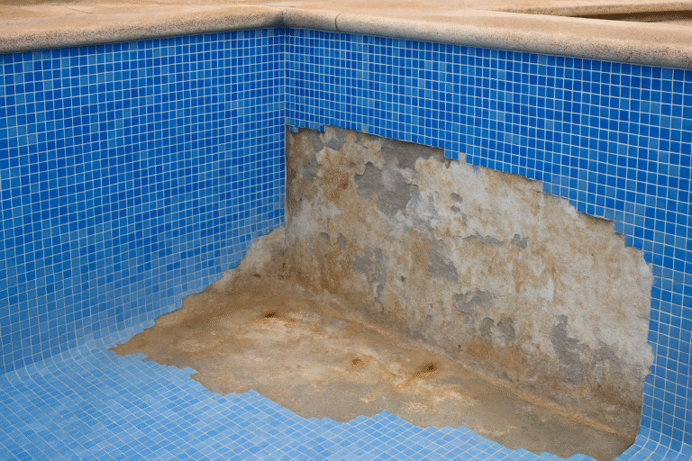 piscina con gresite dañado antes de instalar lámina armada