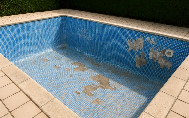 piscina con gresite dañada antes de instalar lámina armada