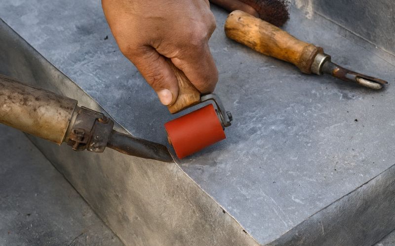 profesionales instalando lámina armada en piscina de obra