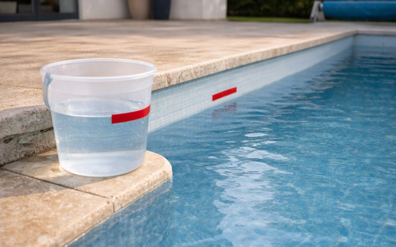 comprobación del nivel de agua para detectar fuga en piscina