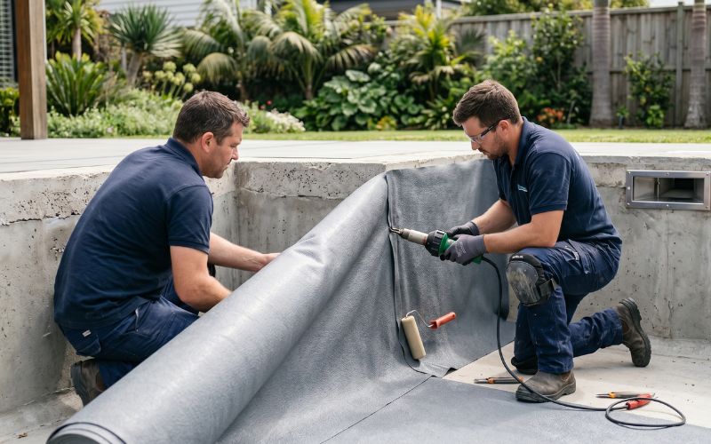 instalación revestimiento lamina armada piscina