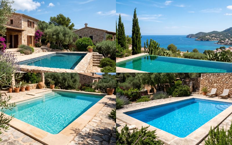 comparación de diferentes colores de lámina armada en piscinas residenciales