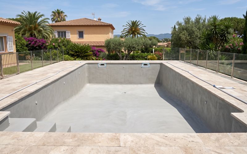 detalle del interior de una piscina preparada para instalar lámina armada