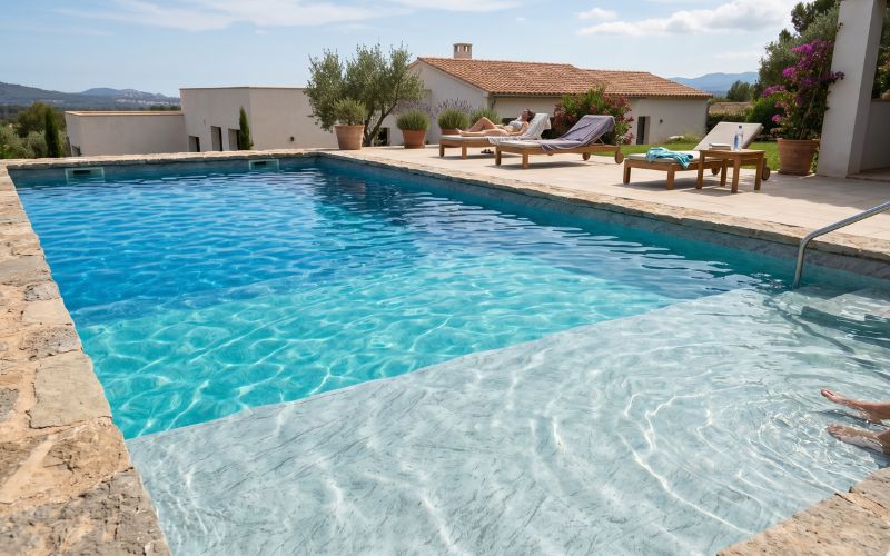 efecto visual de la profundidad en piscina con lámina armada