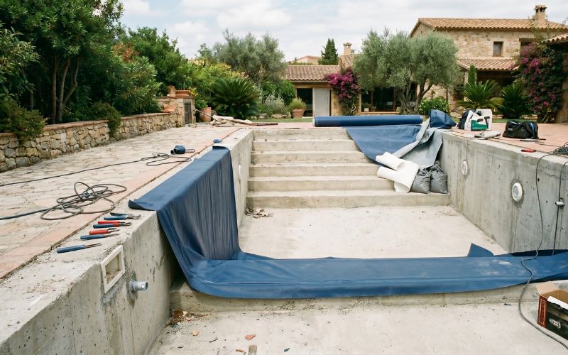 instalación profesional de lámina armada en una piscina residencial