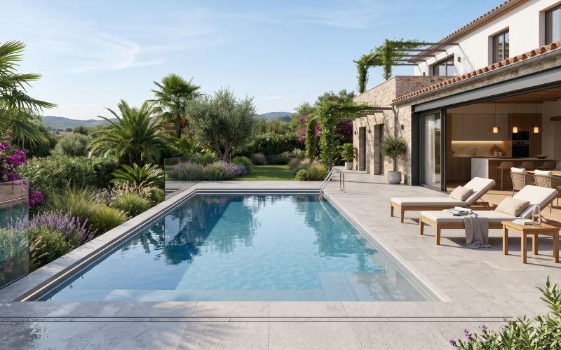 integración de piscina con lámina armada y entorno exterior