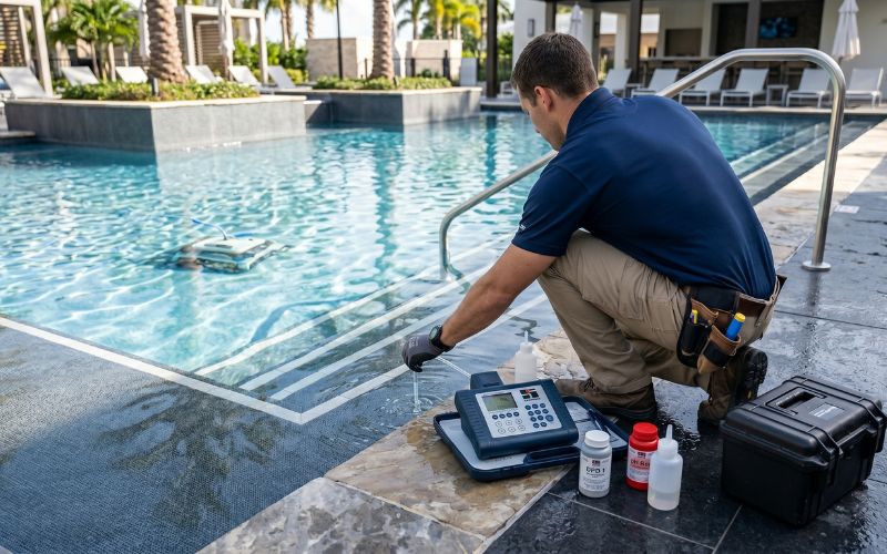 mantenimiento de piscina con lámina armada