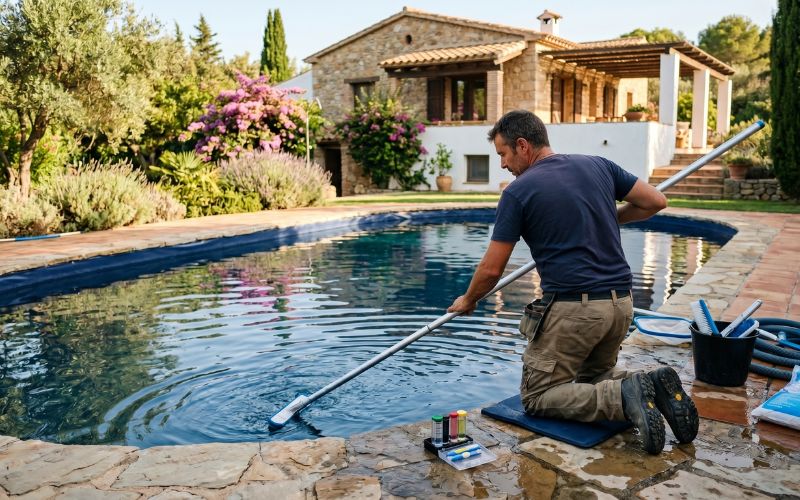 mantenimiento y limpieza de una piscina revestida con lámina armada