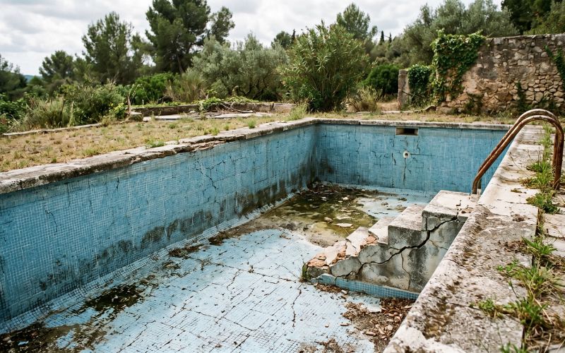 piscina antigua con grietas y desgaste estructural