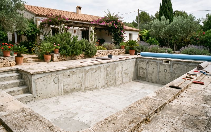 piscina antigua preparada para impermeabilizar con lámina armada