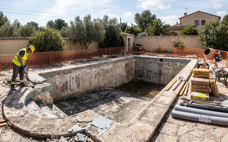 piscina antigua preparada para rehabilitación