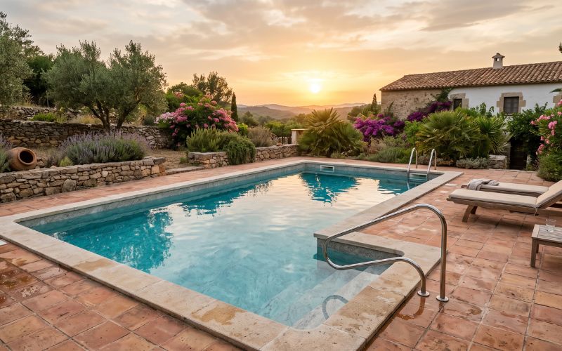 piscina antigua transformada con una nueva lámina armada de color moderno